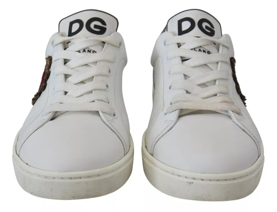 Dolce & Gabbana White Leather Heart Low Top Sneakers Casual Shoes