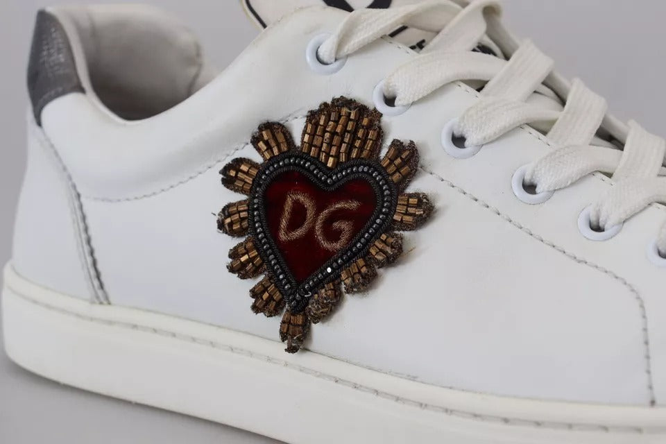 Dolce & Gabbana White Leather Heart Low Top Sneakers Casual Shoes