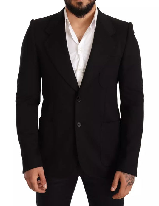 Dolce & Gabbana Black Wool Slim Fit Coat Jacket Blazer