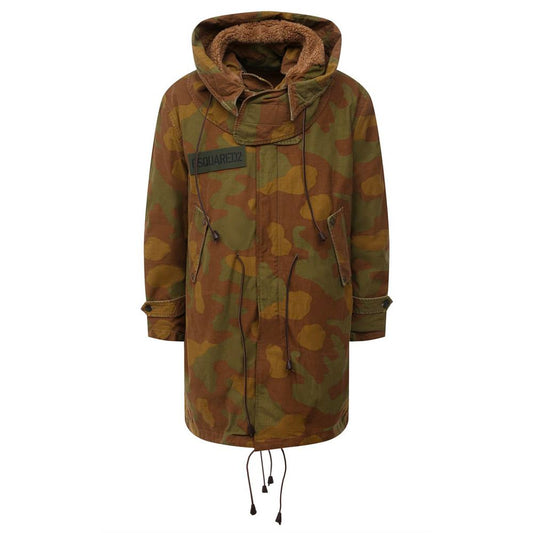 Dsquared² Camo Textured Hooded Parka met leren details