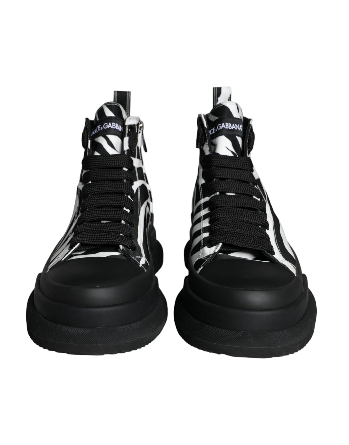 Dolce & Gabbana Black White Zebra High Top Men Sneaker Shoes