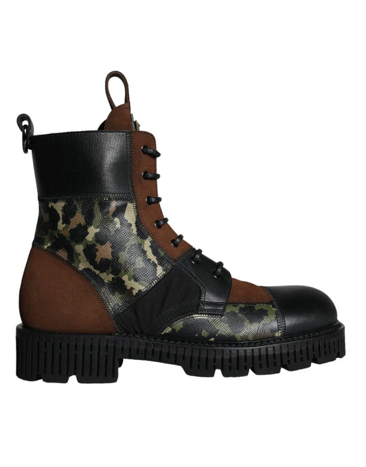 Dolce & Gabbana Bruine Suède Camouflage Leren Combat Laarzen Schoenen