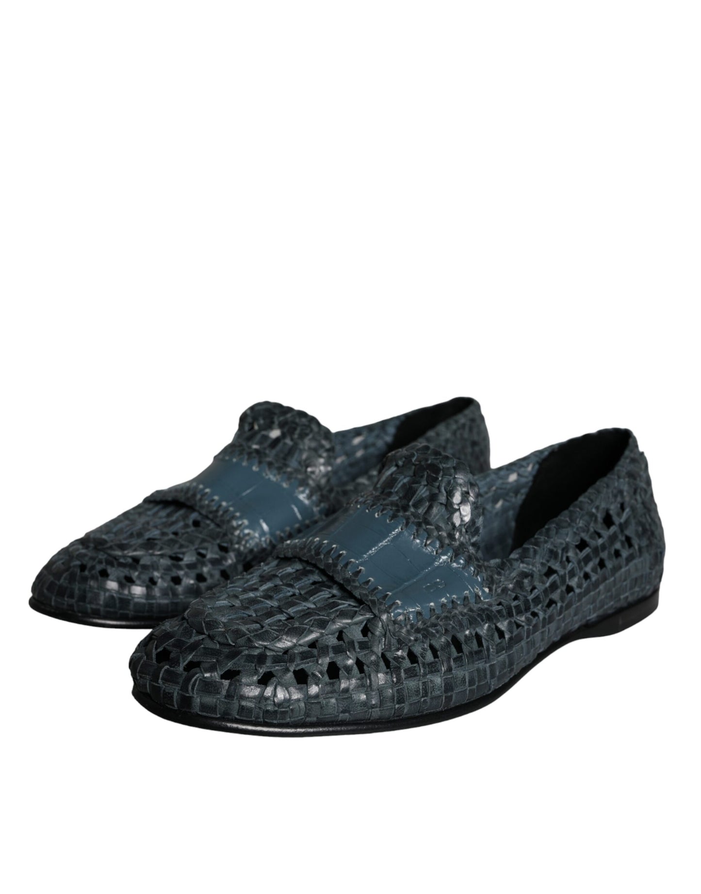 Dolce & Gabbana Blauwe Geweven Leren Slip On Loafers Herenschoenen