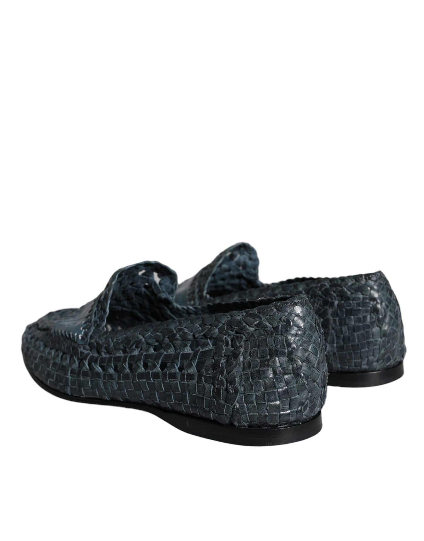 Dolce & Gabbana Blauwe Geweven Leren Slip On Loafers Herenschoenen