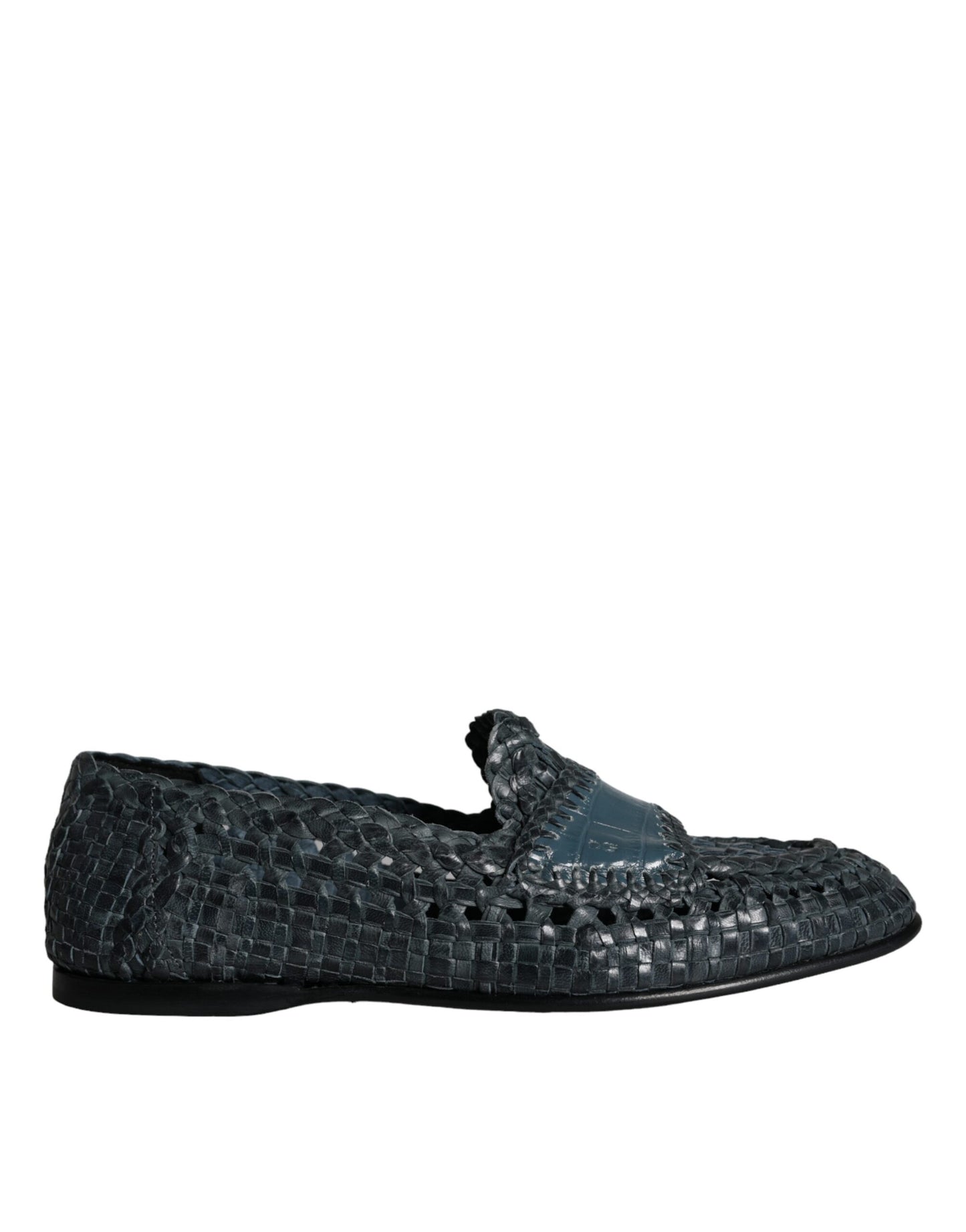 Dolce & Gabbana Blauwe Geweven Leren Slip On Loafers Herenschoenen