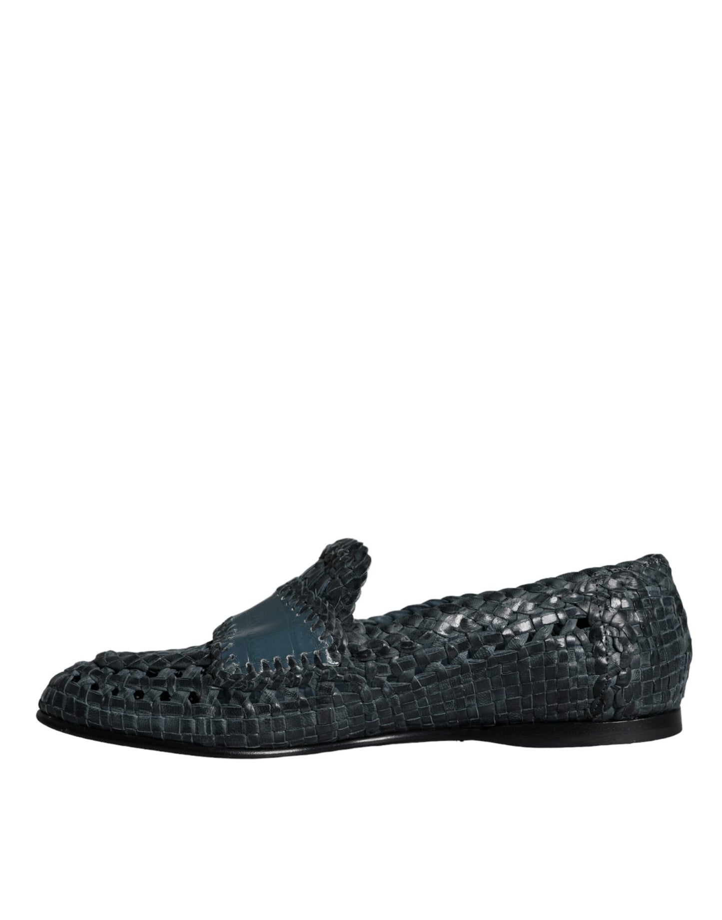 Dolce & Gabbana Blauwe Geweven Leren Slip On Loafers Herenschoenen