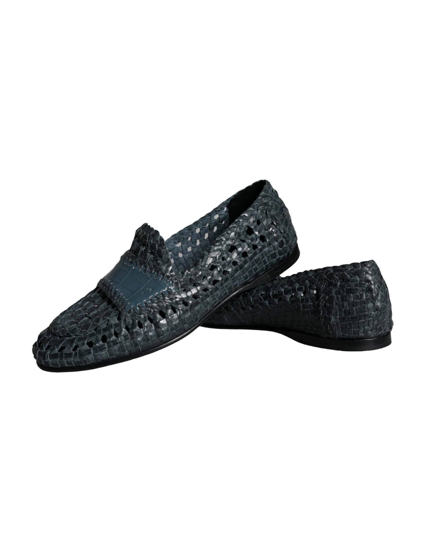 Dolce & Gabbana Blauwe Geweven Leren Slip On Loafers Herenschoenen