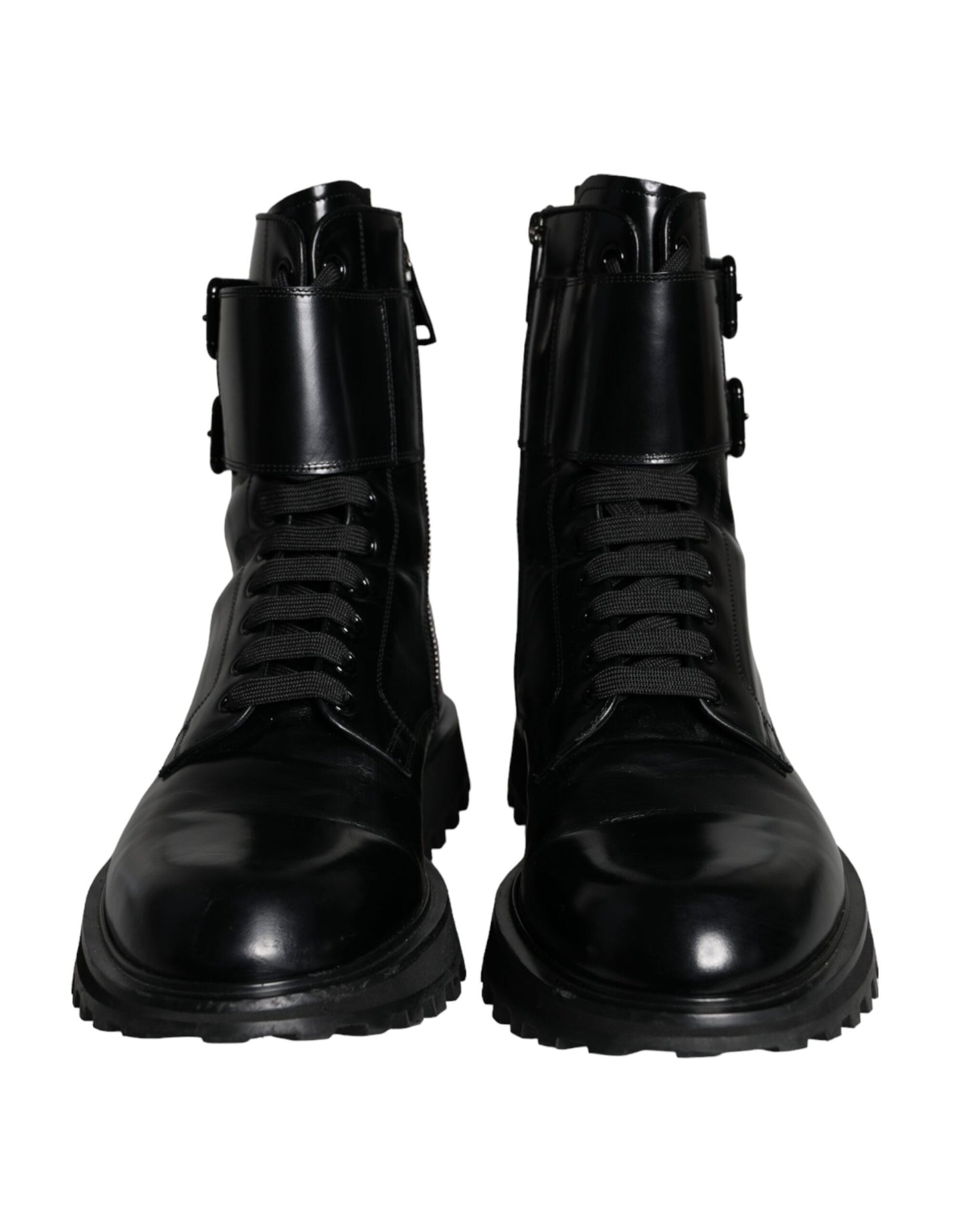 Dolce & Gabbana Zwarte Leren Veterschoenen Heren Mid Calf Laarzen Schoenen