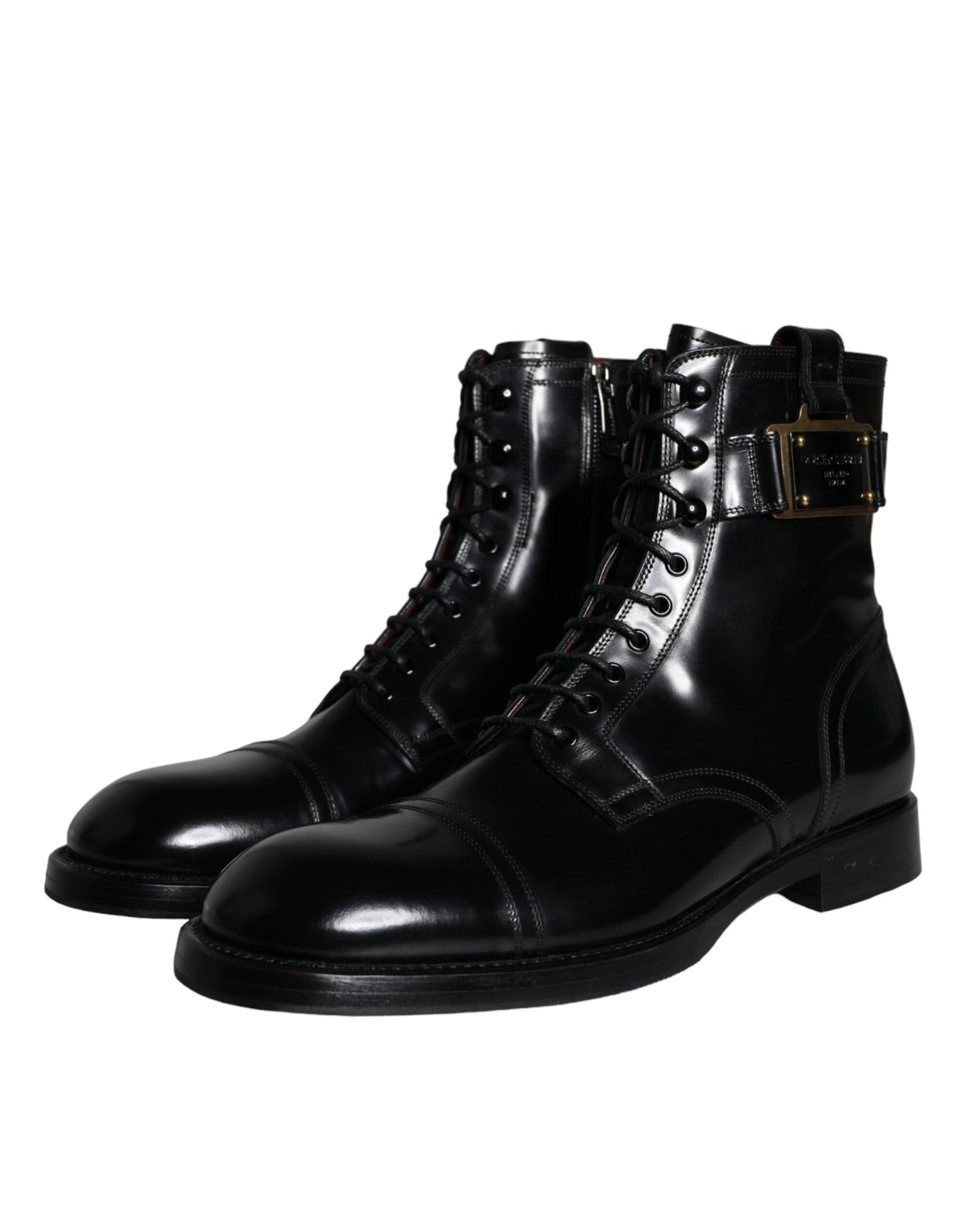 Dolce & Gabbana Zwarte Logo Veterschoenen Mid Calf Heren Laarzen Schoenen