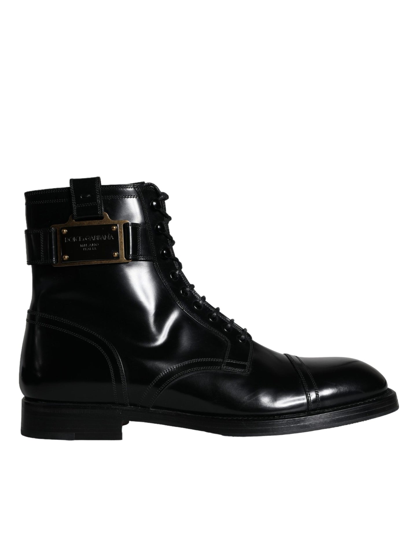 Dolce & Gabbana Zwarte Logo Veterschoenen Mid Calf Heren Laarzen Schoenen