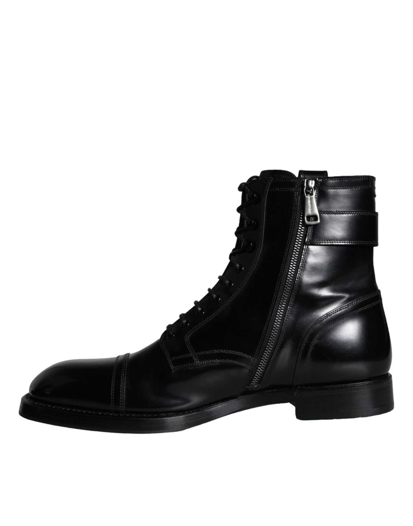 Dolce & Gabbana Zwarte Logo Veterschoenen Mid Calf Heren Laarzen Schoenen