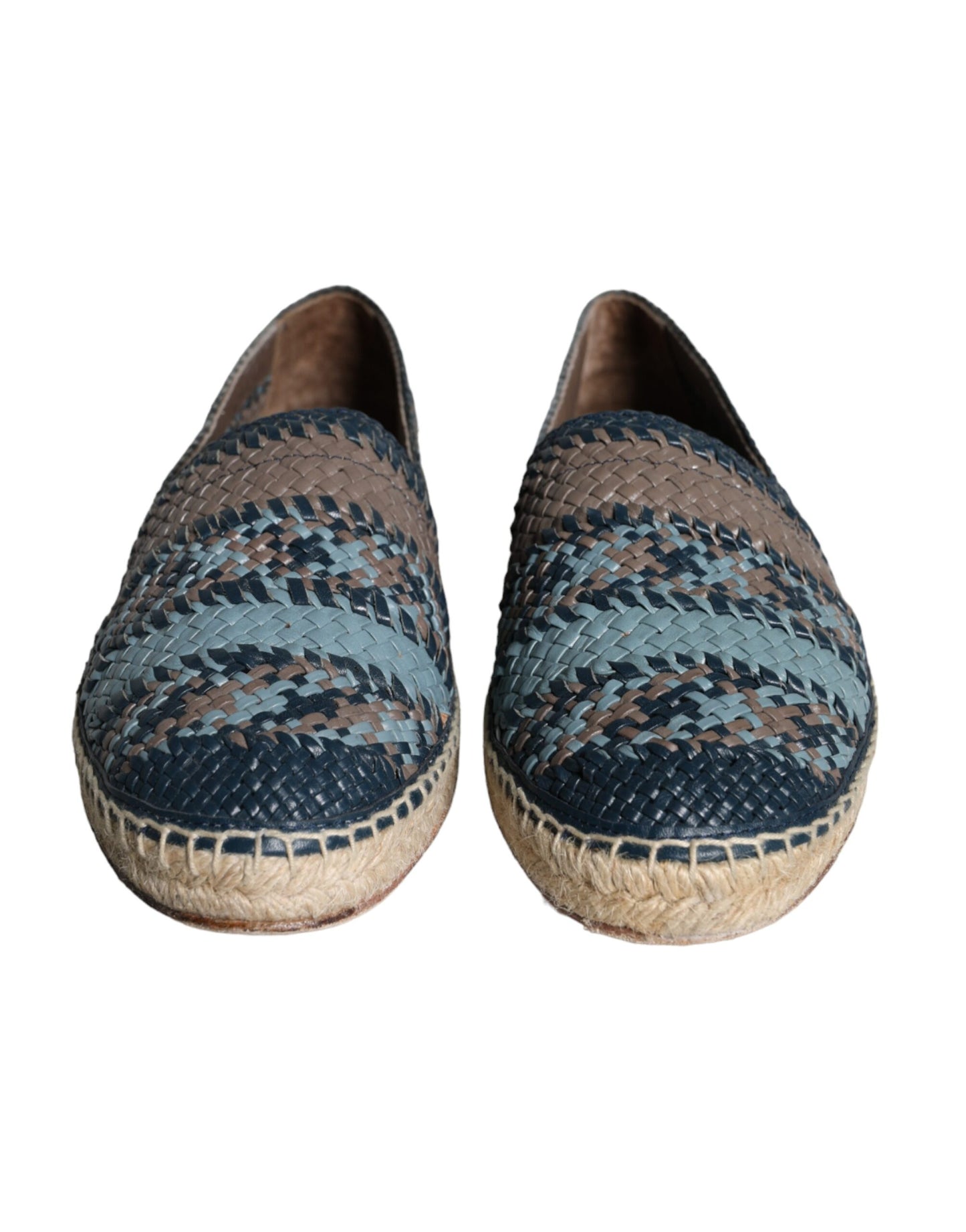 Dolce & Gabbana Blauwgrijze Geweven Leren Buffelleren Espadrille Schoenen