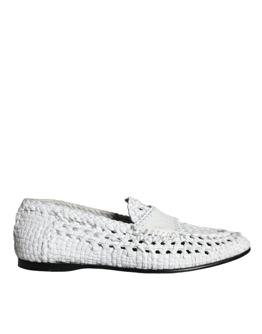 Dolce & Gabbana Witte Geweven Leren Slip On Loafers Herenschoenen