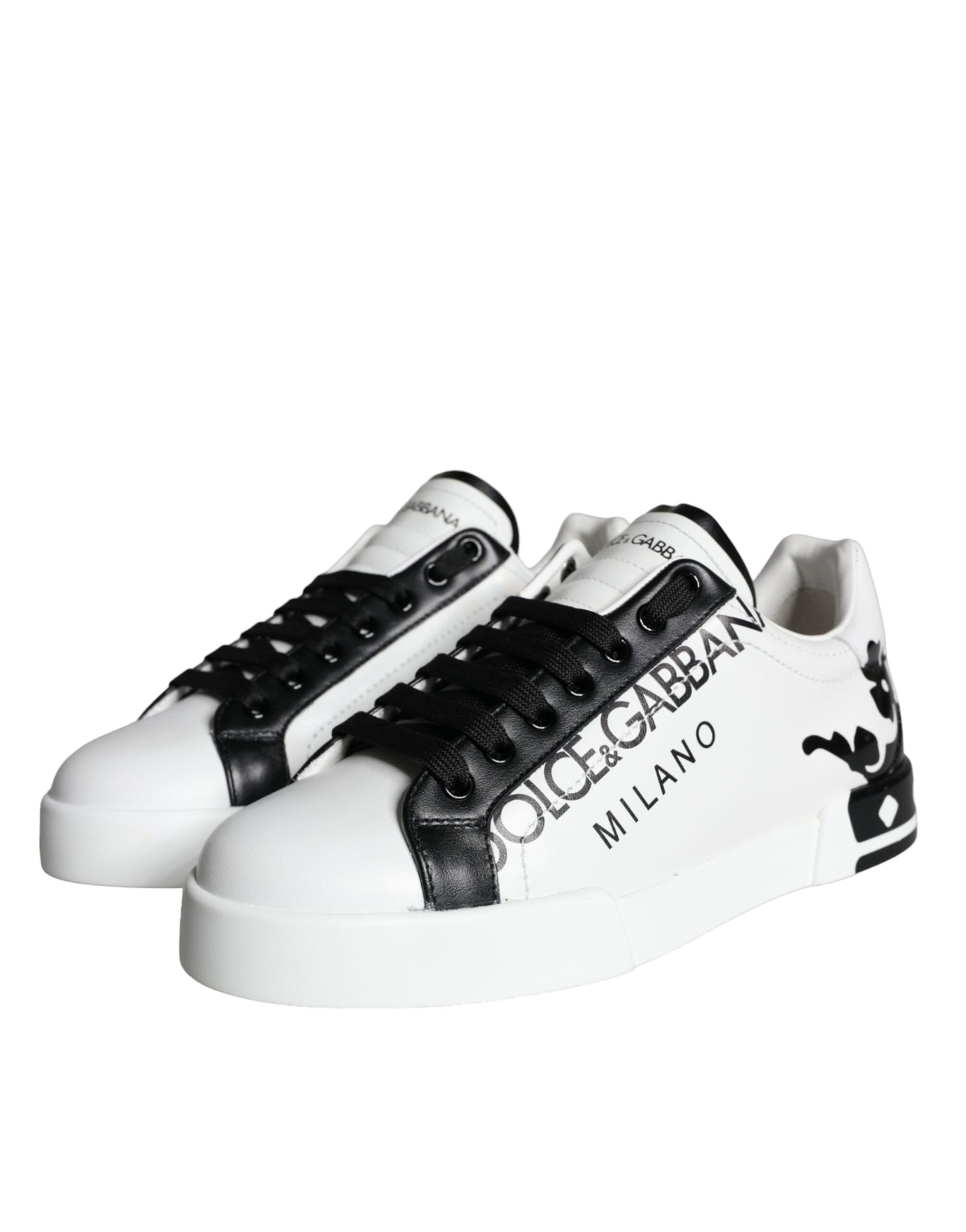 Dolce & Gabbana White Black Leather Crown Milano Sneakers Shoes