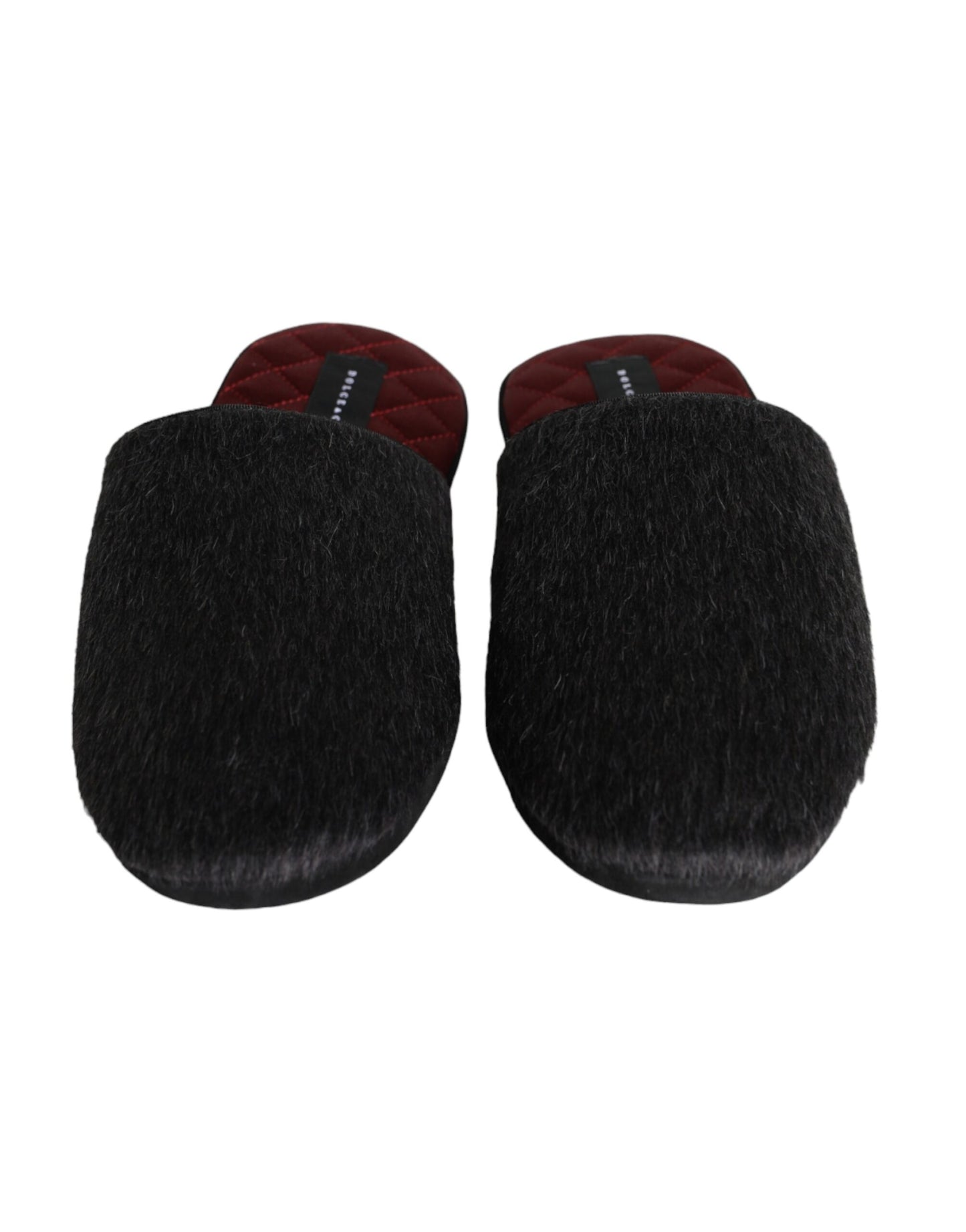 Dolce & Gabbana Zwarte Faux Fur Slippers Slip On Schoenen