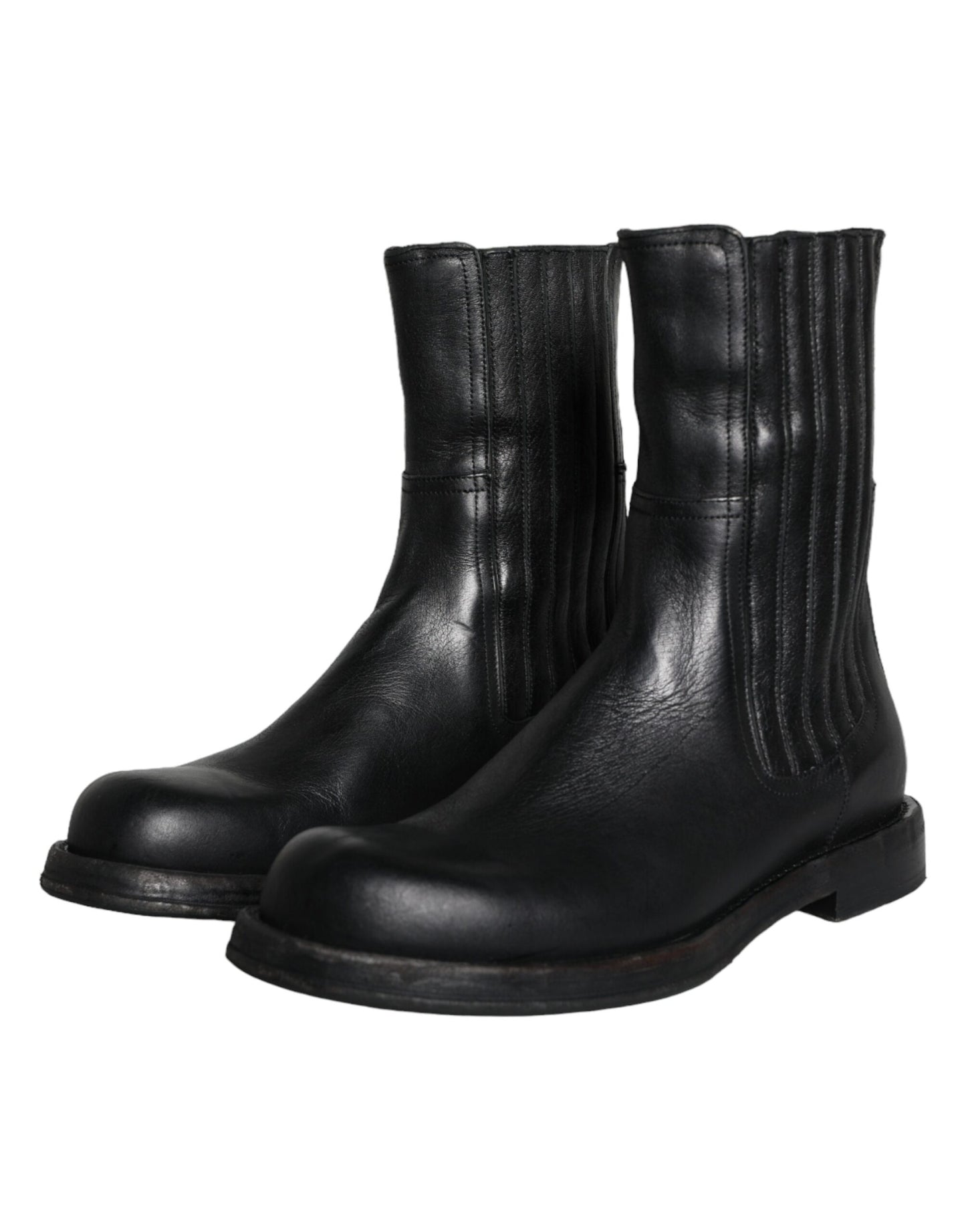 Dolce & Gabbana Zwarte Paardenleren Mid Calf Laarzen Herenschoenen