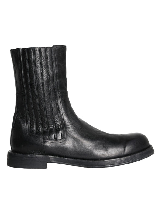 Dolce & Gabbana Zwarte Paardenleren Mid Calf Laarzen Herenschoenen