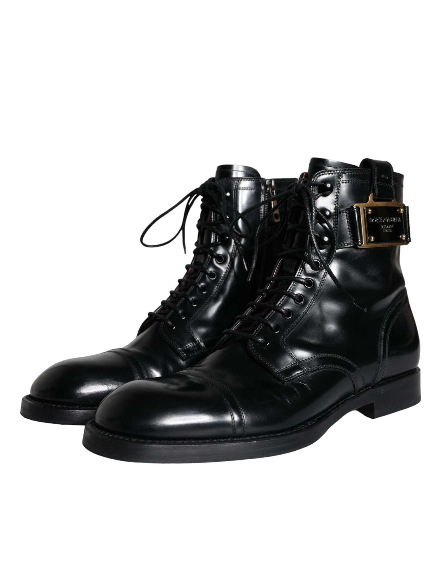 Dolce & Gabbana Zwarte Logo Veterschoenen Mid Calf Heren Laarzen Schoenen