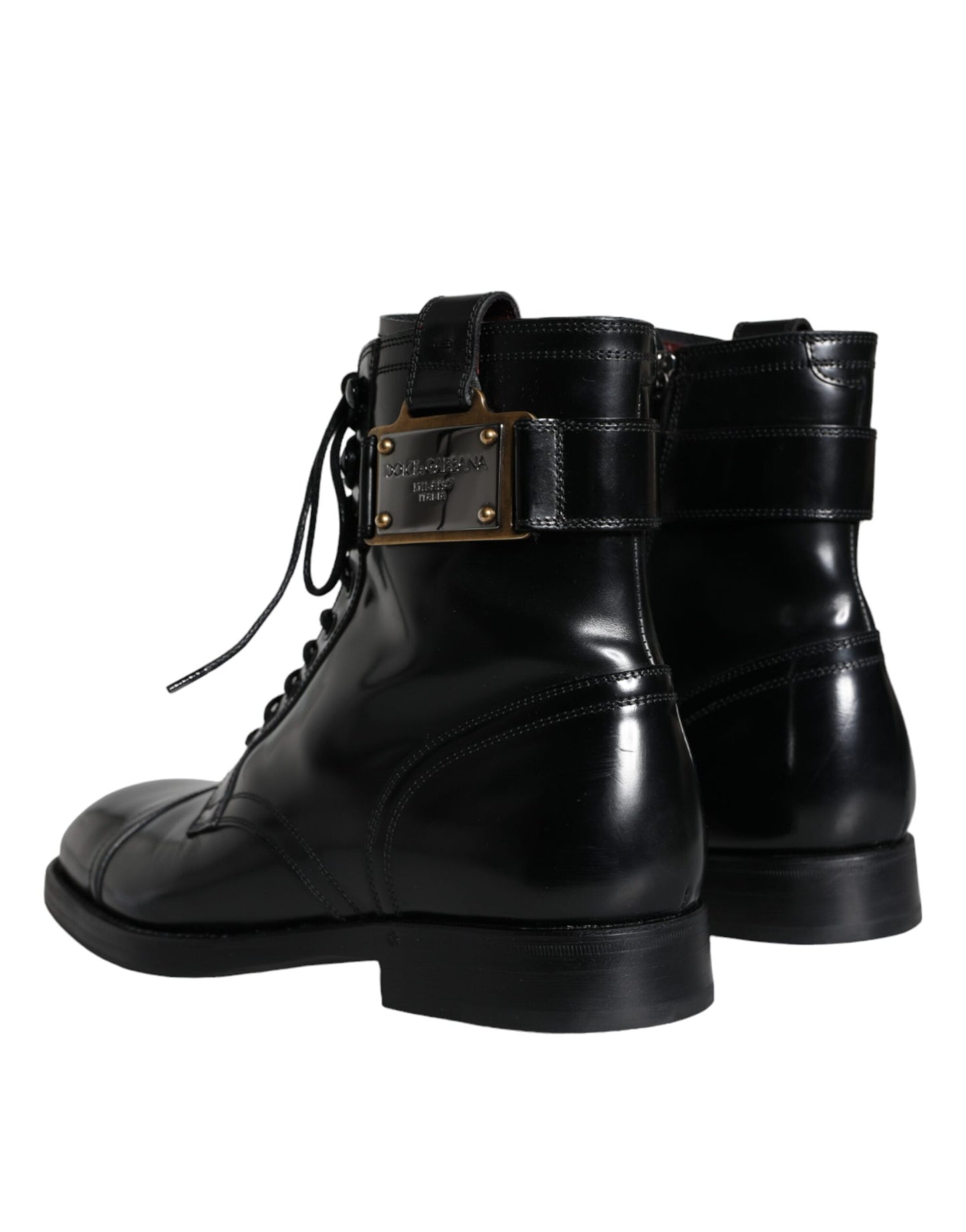 Dolce & Gabbana Zwarte Logo Veterschoenen Mid Calf Heren Laarzen Schoenen