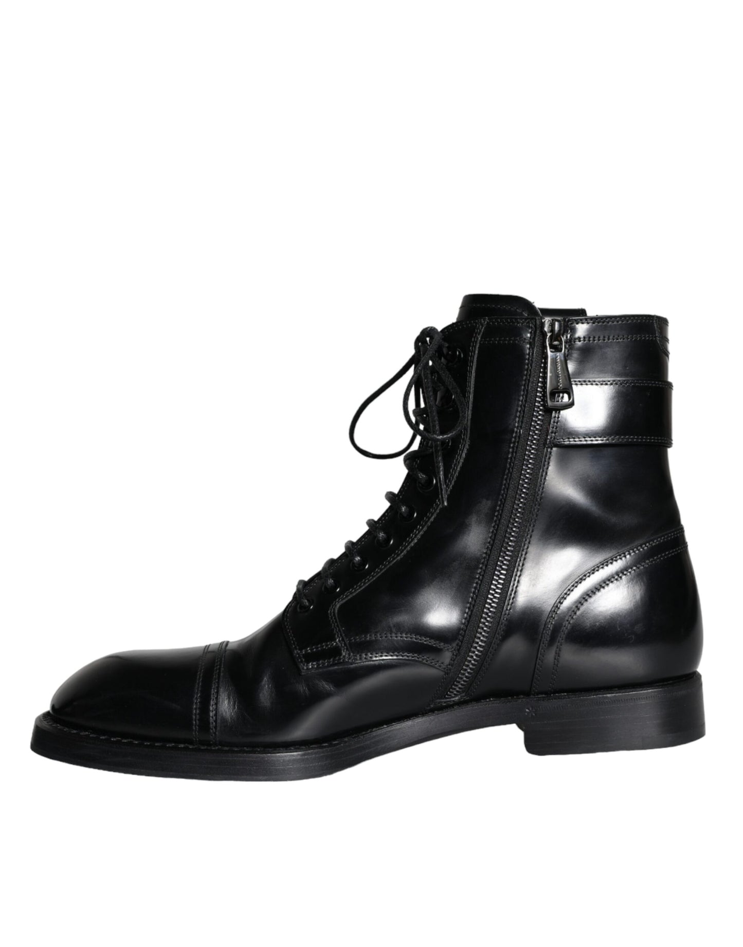 Dolce & Gabbana Zwarte Logo Veterschoenen Mid Calf Heren Laarzen Schoenen