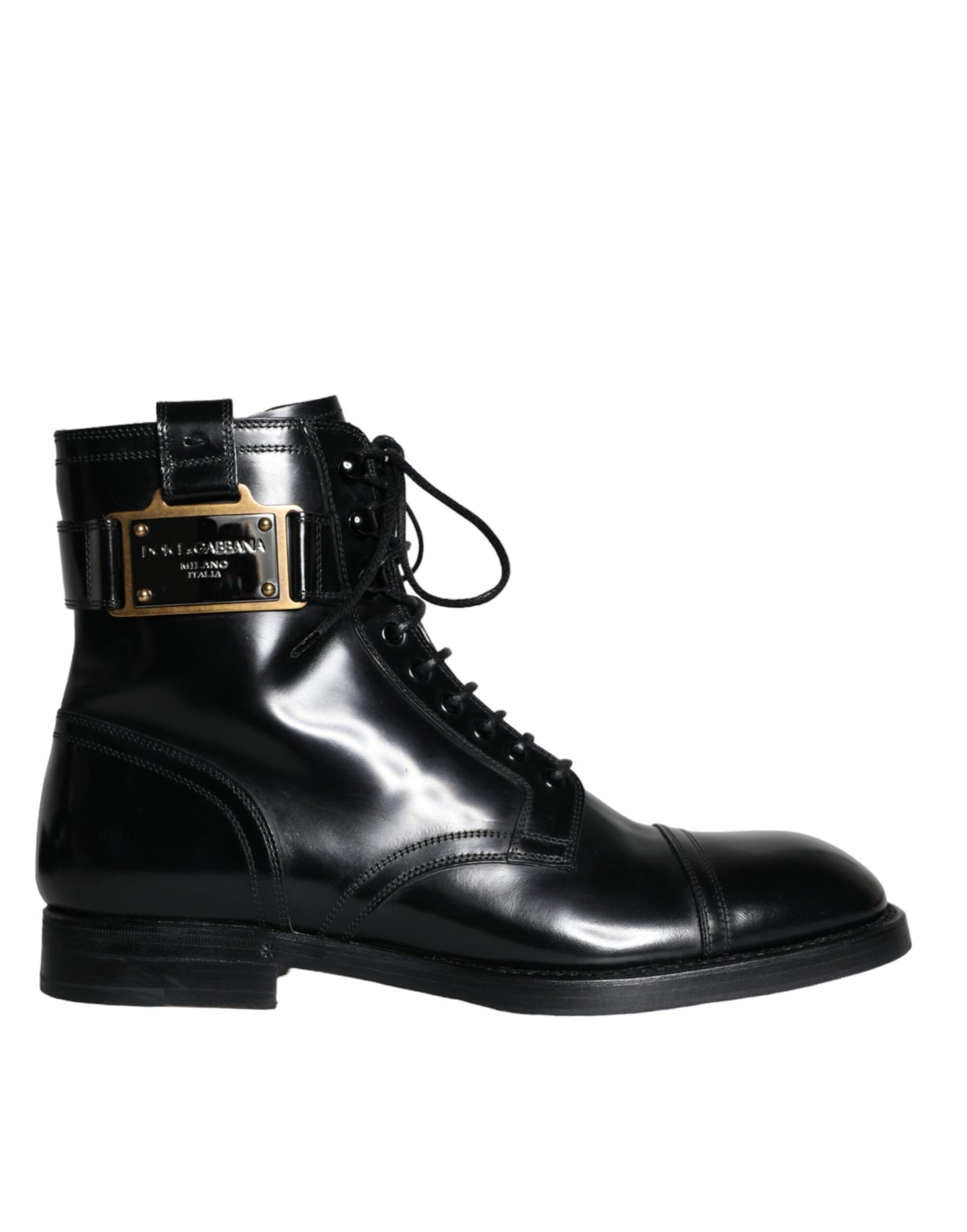 Dolce & Gabbana Zwarte Logo Veterschoenen Mid Calf Heren Laarzen Schoenen