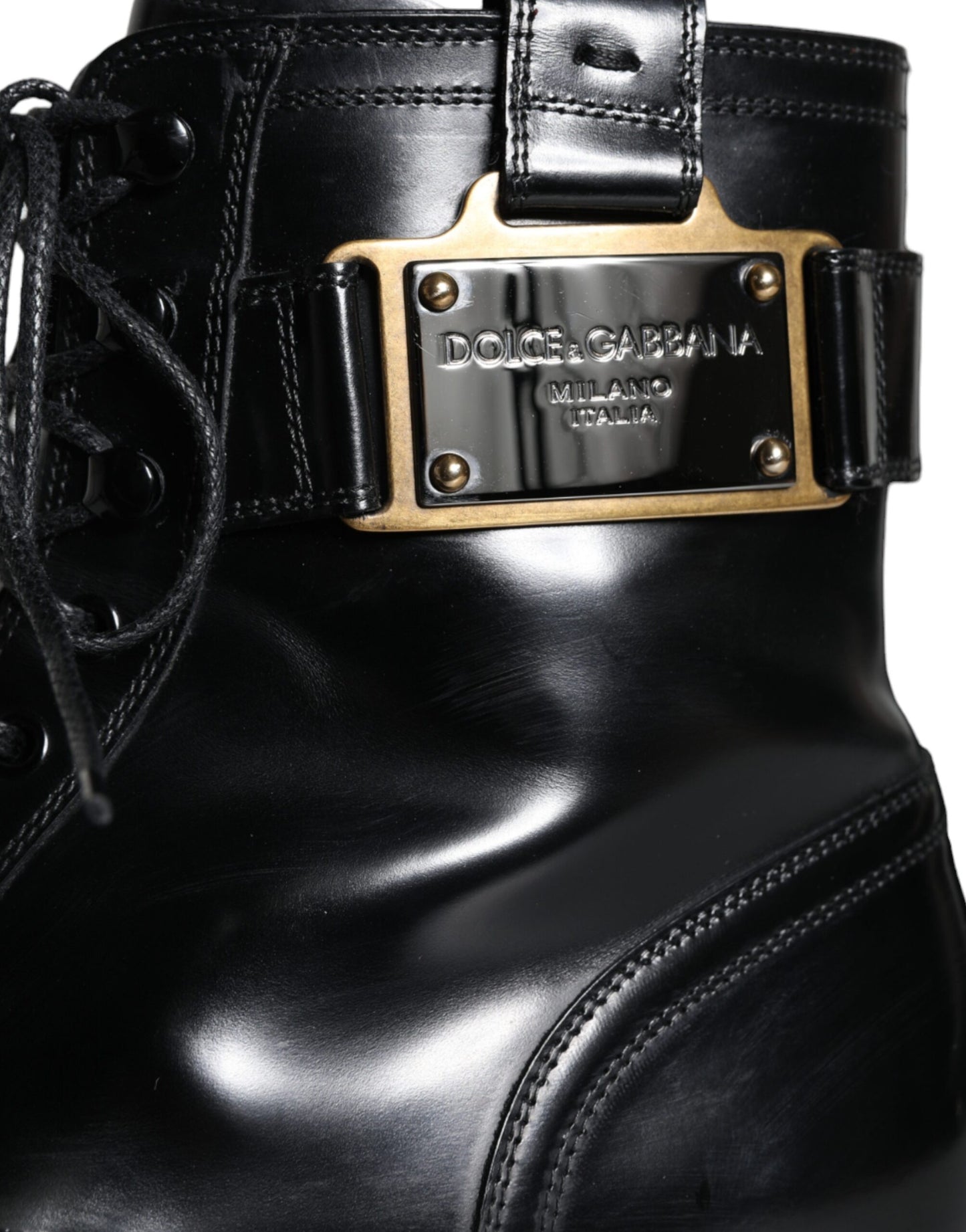 Dolce & Gabbana Zwarte Logo Veterschoenen Mid Calf Heren Laarzen Schoenen