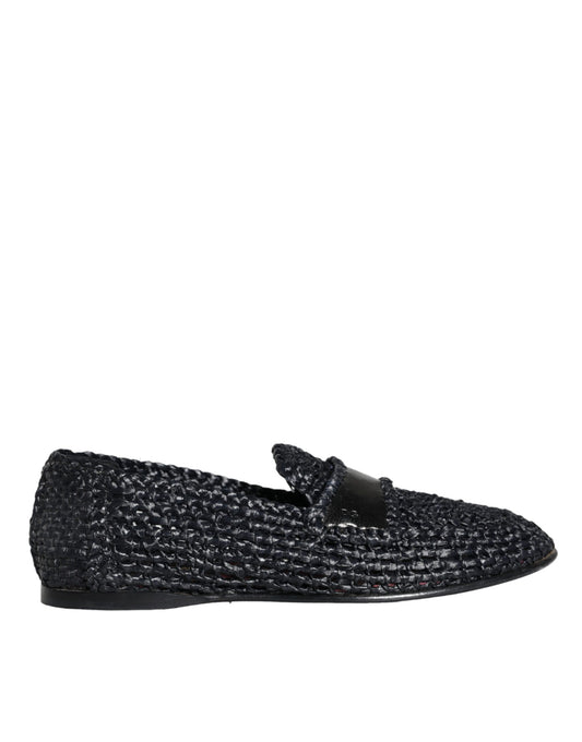 Dolce & Gabbana Zwarte Geweven Raffia Slip On Loafers Herenschoenen