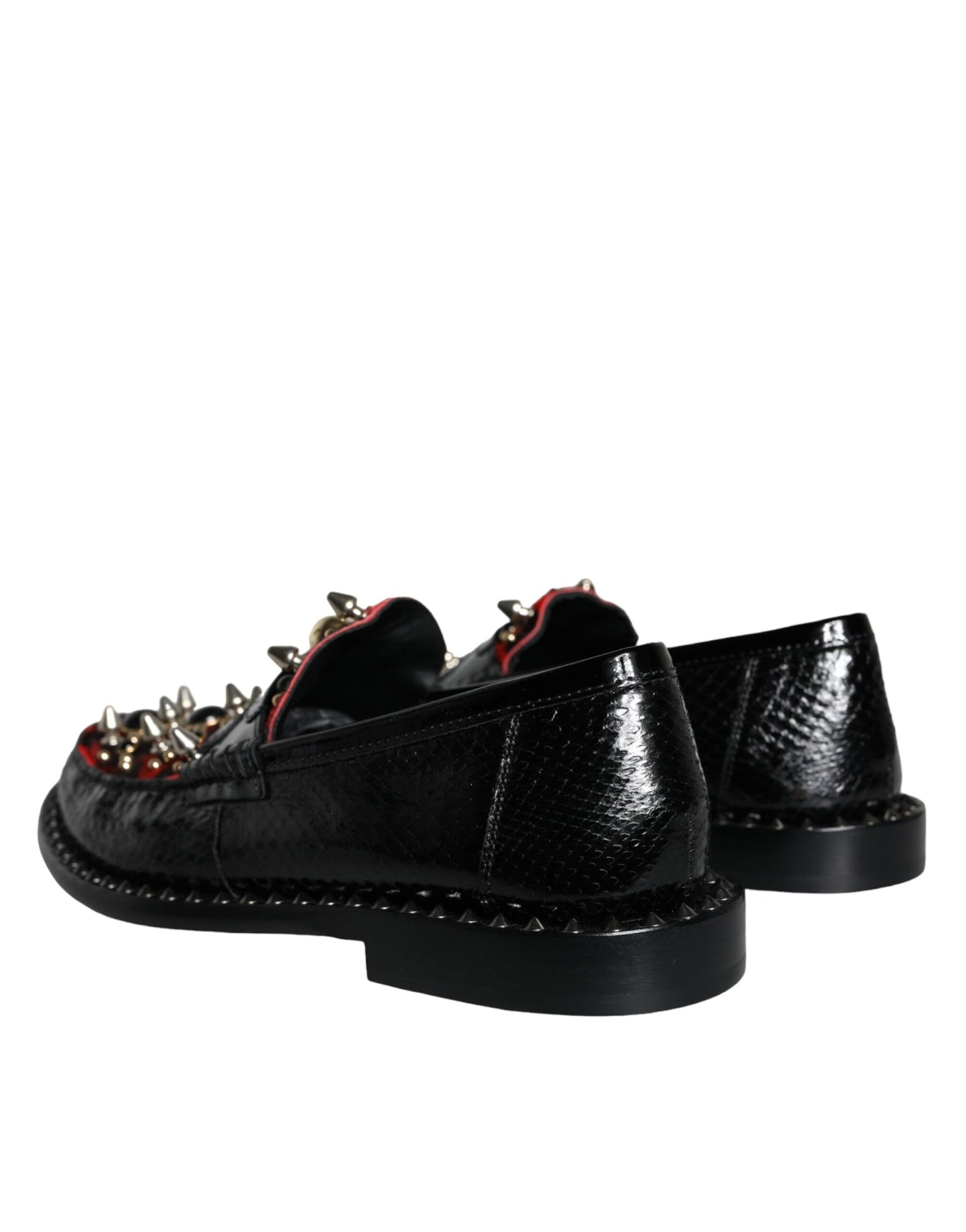 Dolce & Gabbana Zwarte Luipaard Print Studs Leren Loafers Schoenen