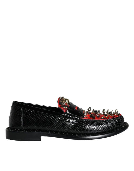 Dolce & Gabbana Zwarte Luipaard Print Studs Leren Loafers Schoenen