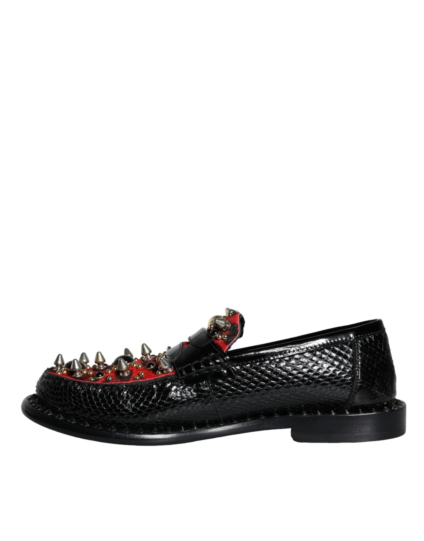 Dolce & Gabbana Zwarte Luipaard Print Studs Leren Loafers Schoenen