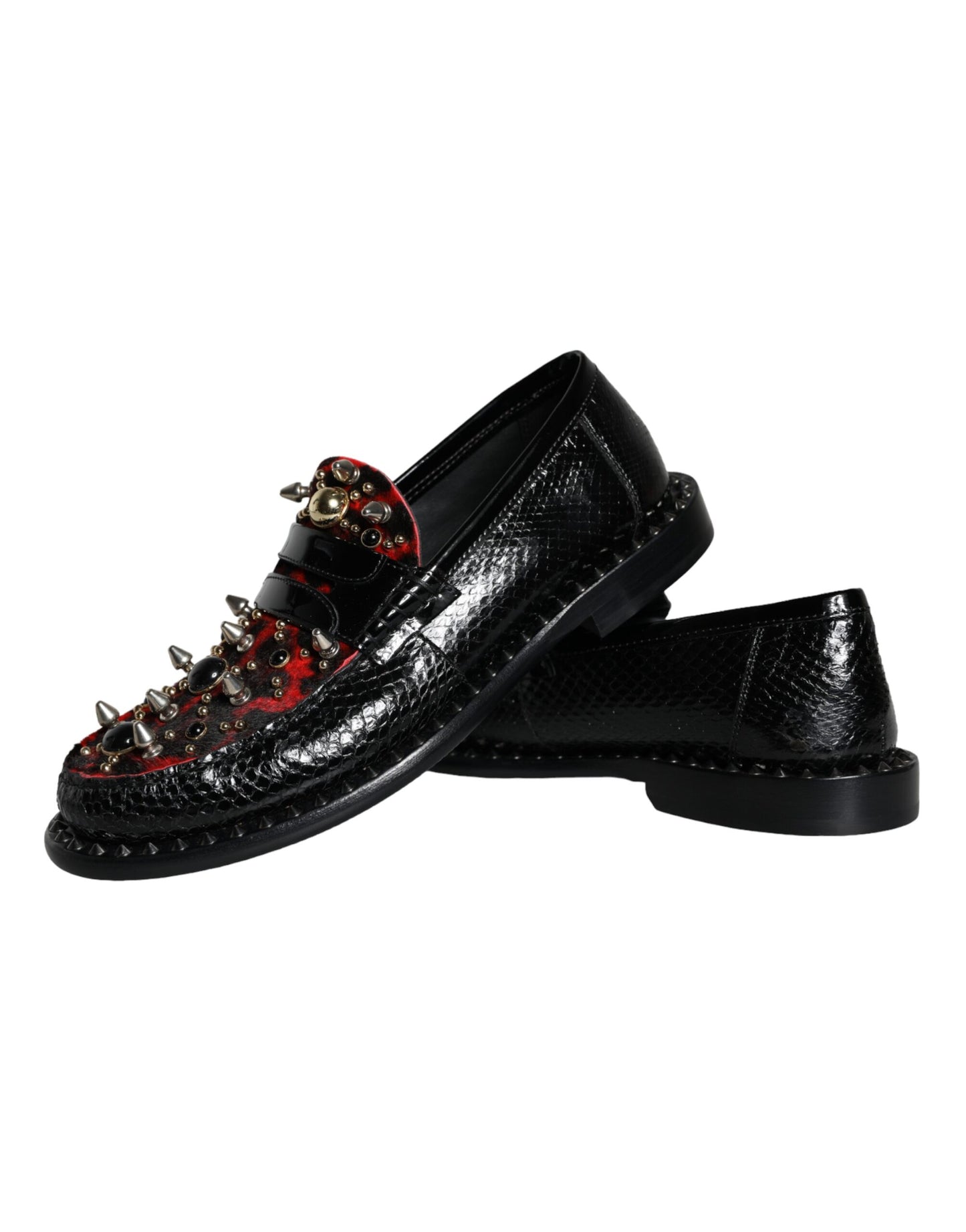 Dolce & Gabbana Zwarte Luipaard Print Studs Leren Loafers Schoenen