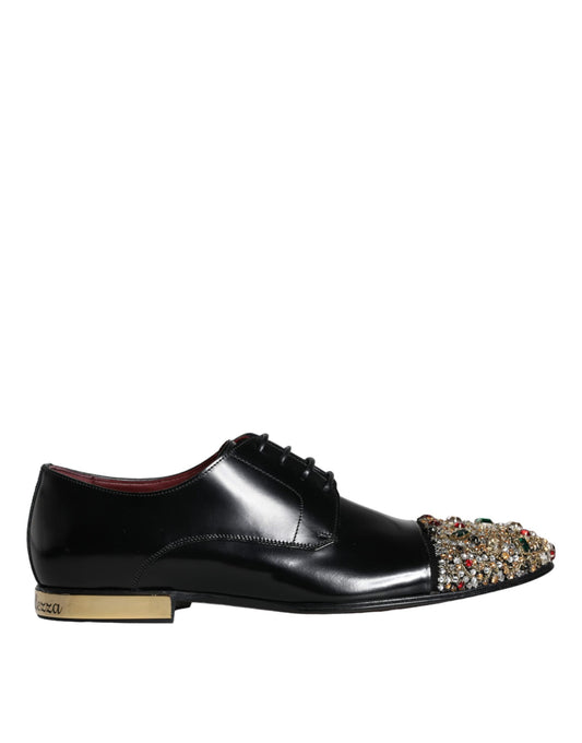 Dolce & Gabbana Zwarte Leren RUNWAY POSITANO Crystal Derby Herenschoenen