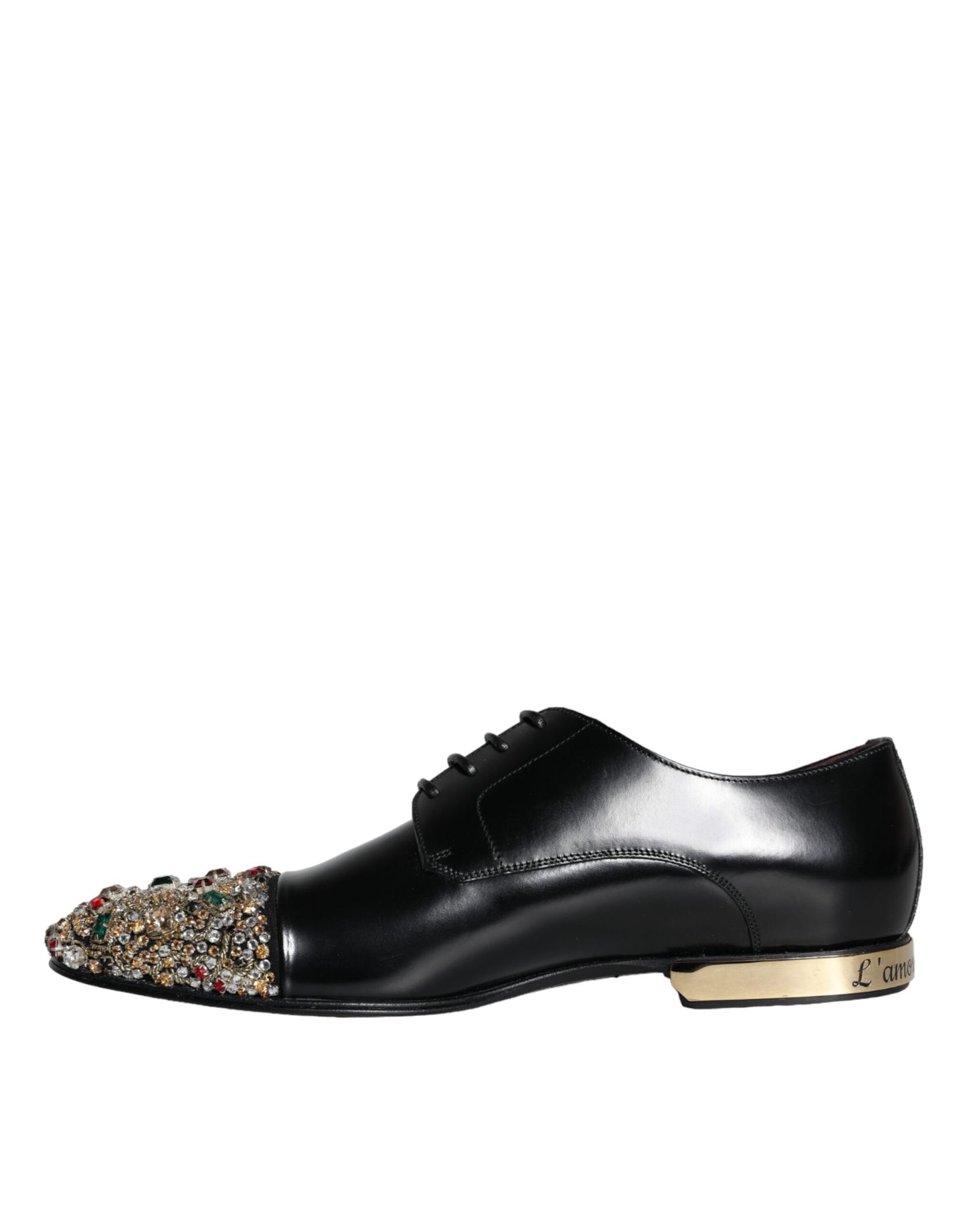 Dolce & Gabbana Zwarte Leren RUNWAY POSITANO Crystal Derby Herenschoenen