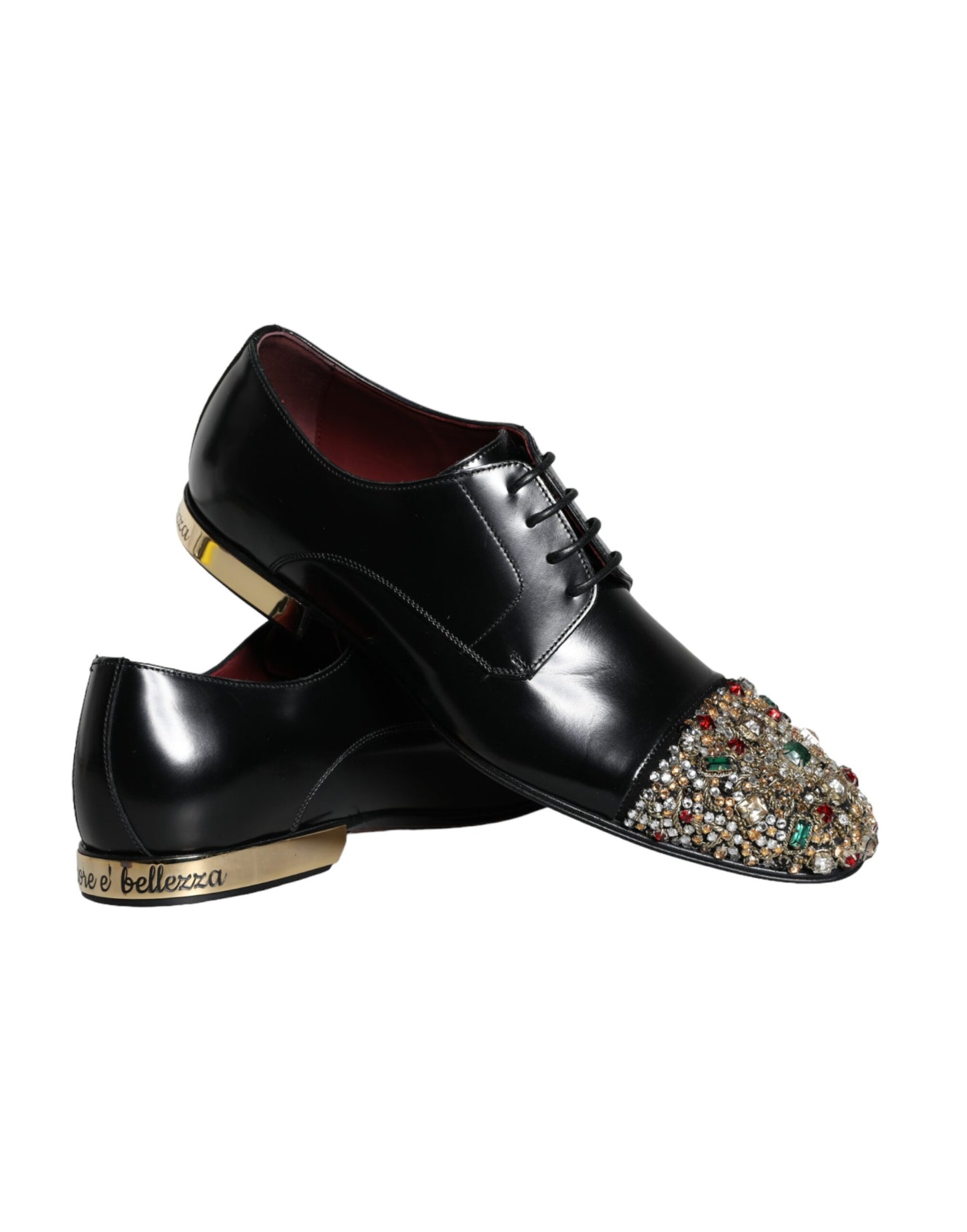 Dolce & Gabbana Zwarte Leren RUNWAY POSITANO Crystal Derby Herenschoenen