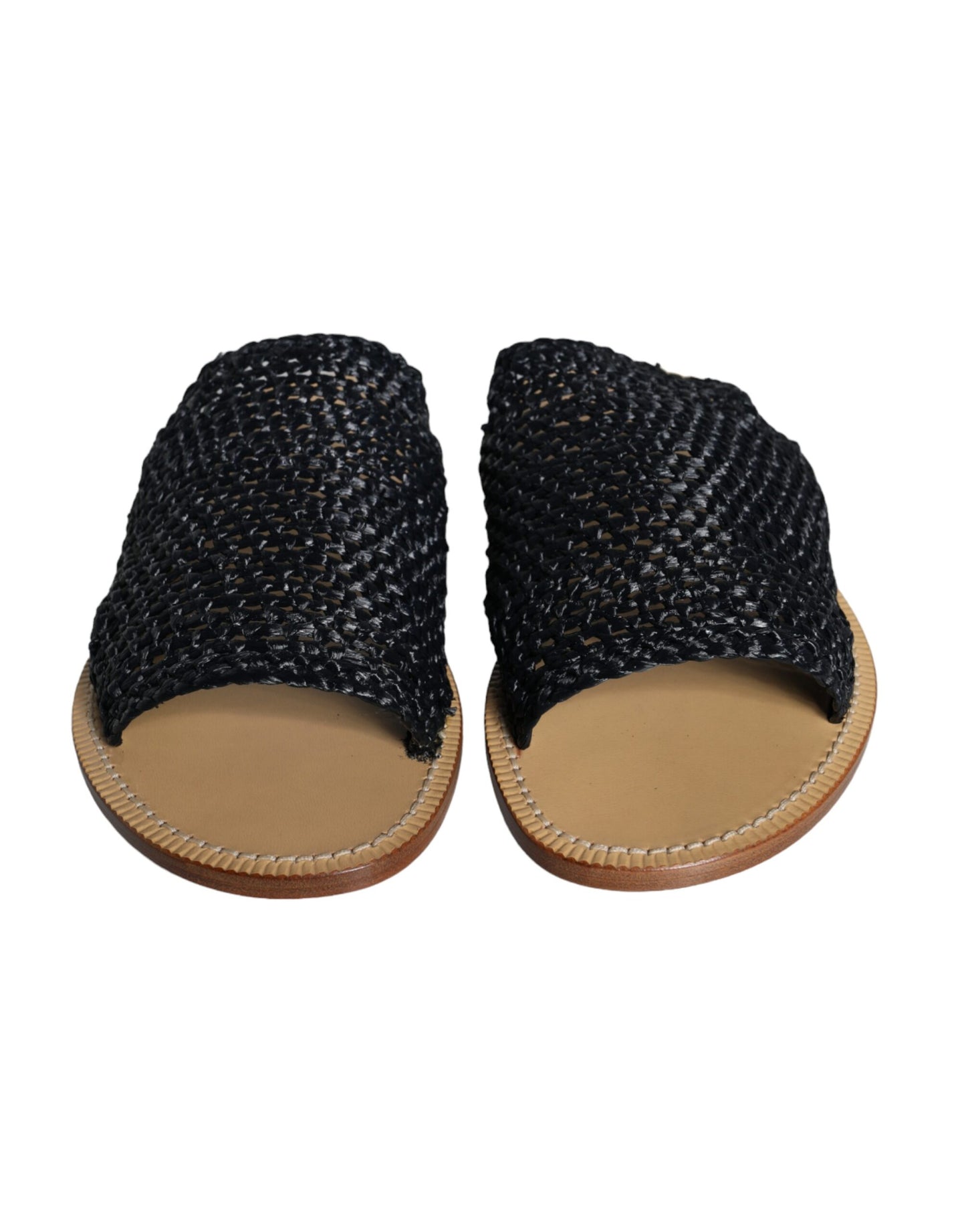 Dolce & Gabbana Zwarte Monochrome Gevlochten Raffia Slippers Schoenen