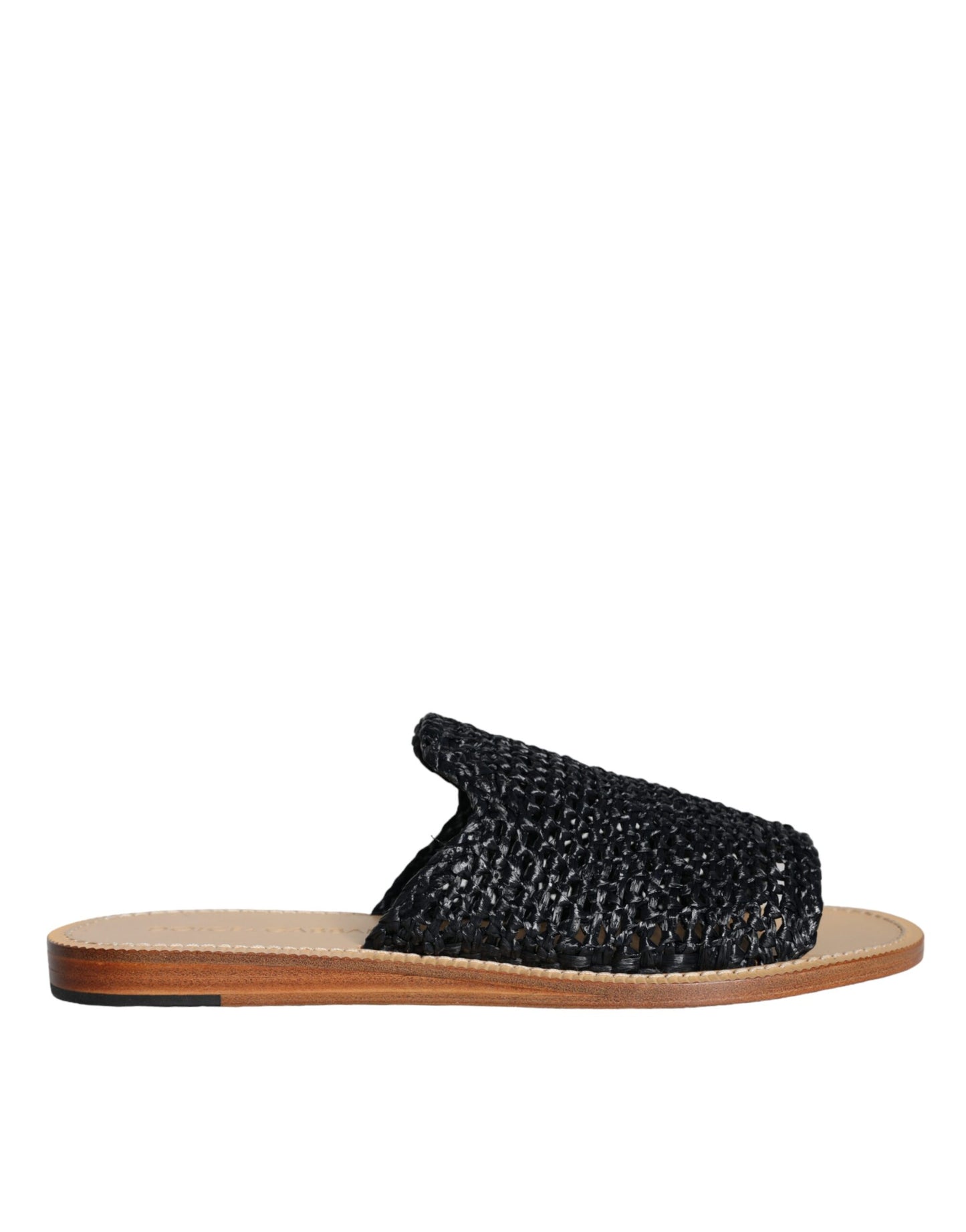 Dolce & Gabbana Zwarte Monochrome Gevlochten Raffia Slippers Schoenen