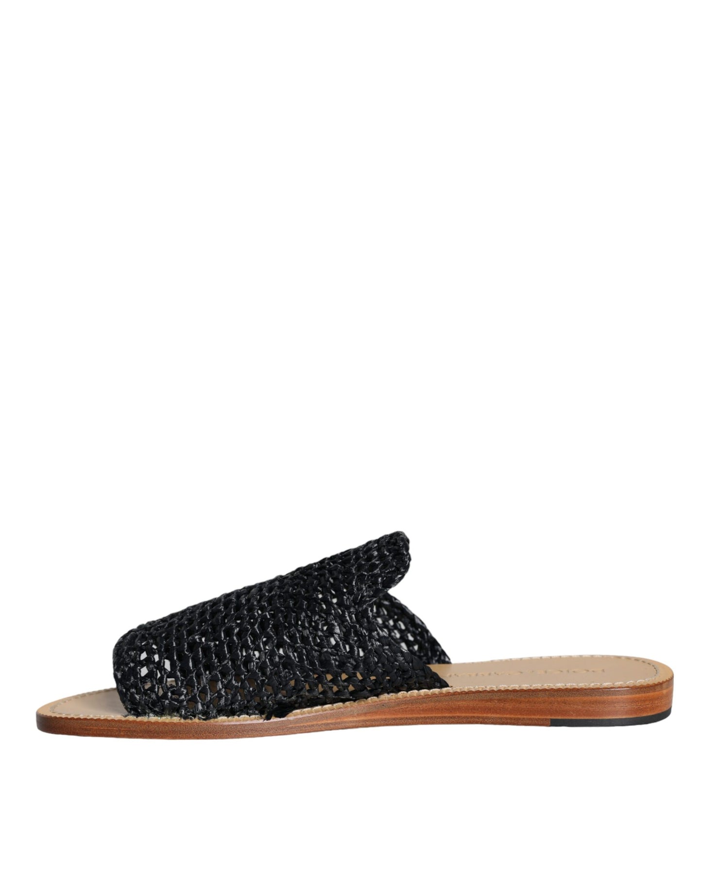 Dolce & Gabbana Zwarte Monochrome Gevlochten Raffia Slippers Schoenen