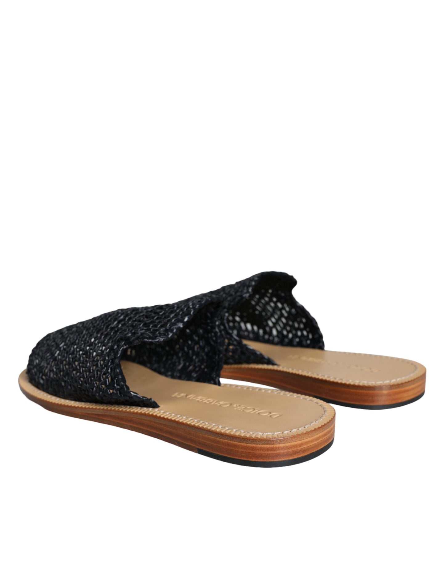 Dolce & Gabbana Zwarte Monochrome Gevlochten Raffia Slippers Schoenen