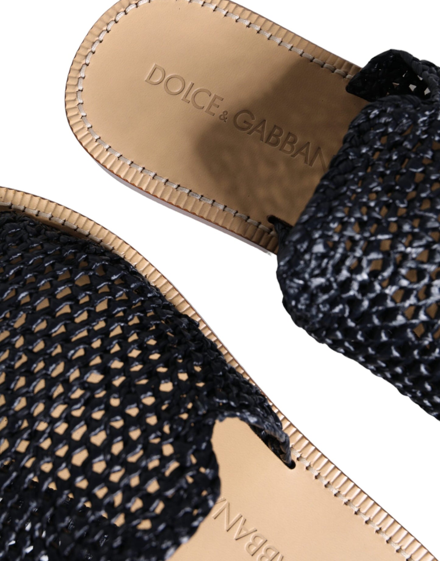 Dolce & Gabbana Zwarte Monochrome Gevlochten Raffia Slippers Schoenen