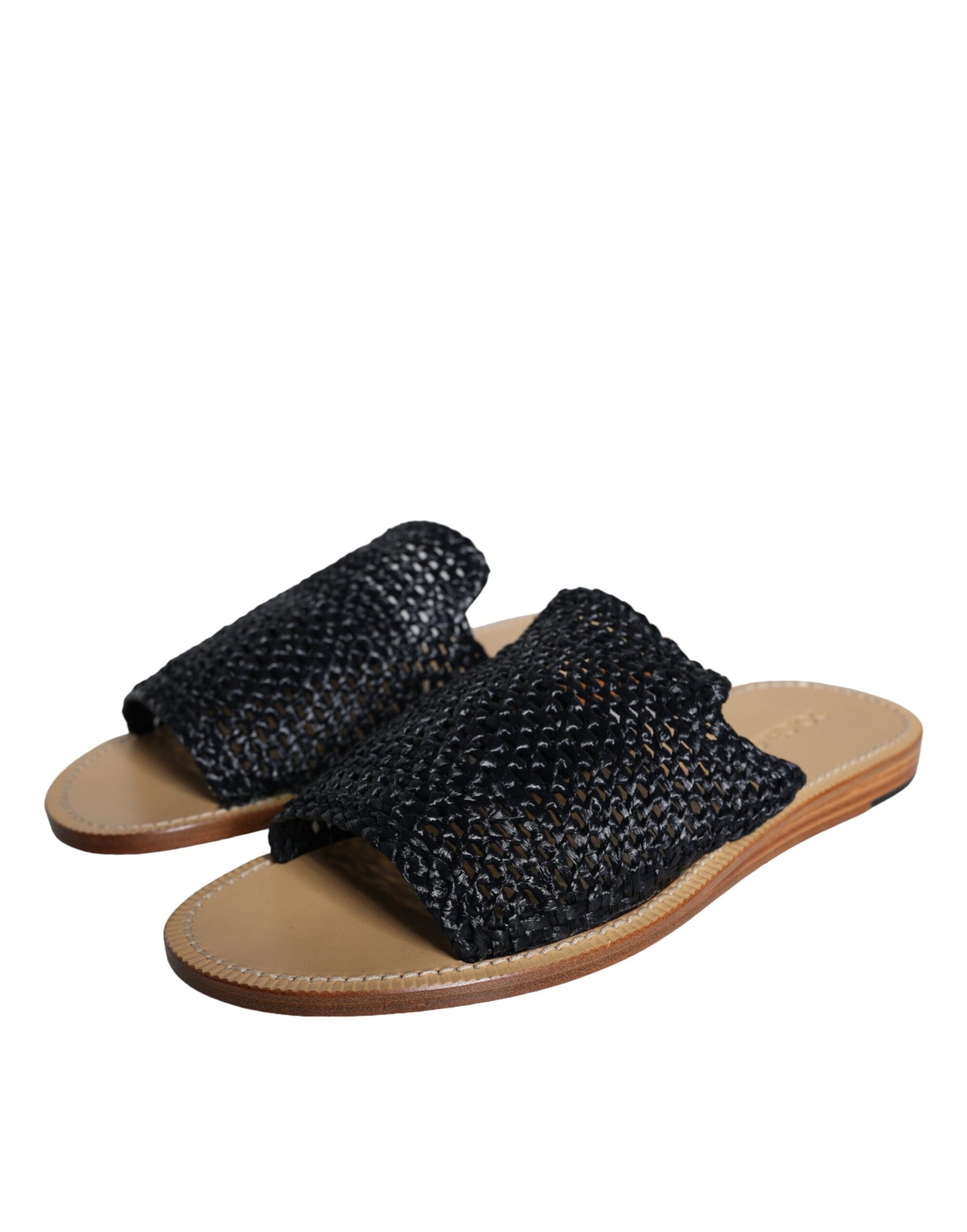 Dolce & Gabbana Zwarte Monochrome Gevlochten Raffia Slippers Schoenen