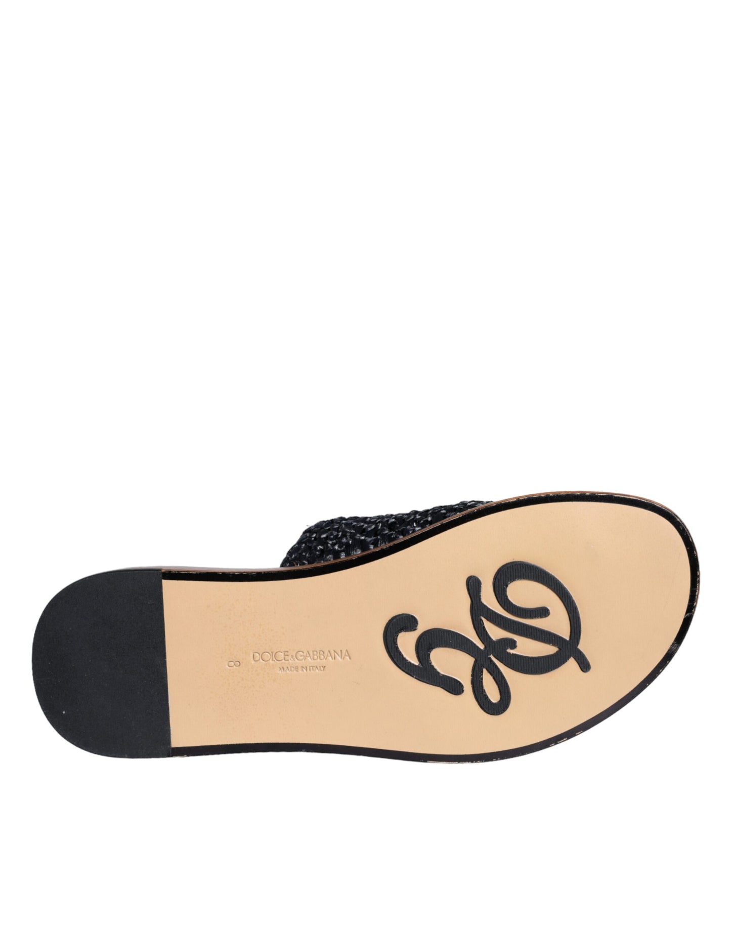 Dolce & Gabbana Zwarte Monochrome Gevlochten Raffia Slippers Schoenen