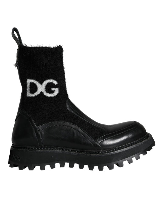 Dolce & Gabbana Zwarte DG Logo Horse Sock Enkellaarsjes Schoenen