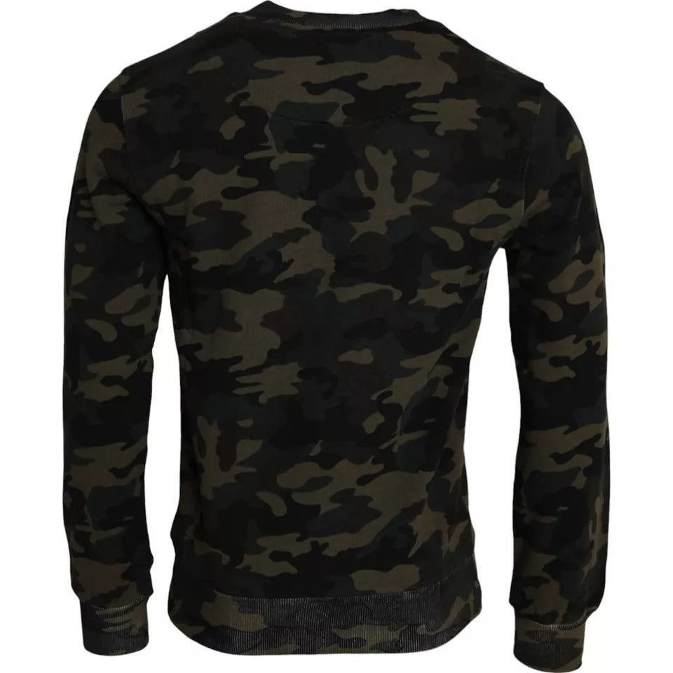 Dolce & Gabbana Zwarte Camouflage Ronde Hals Pullover Trui