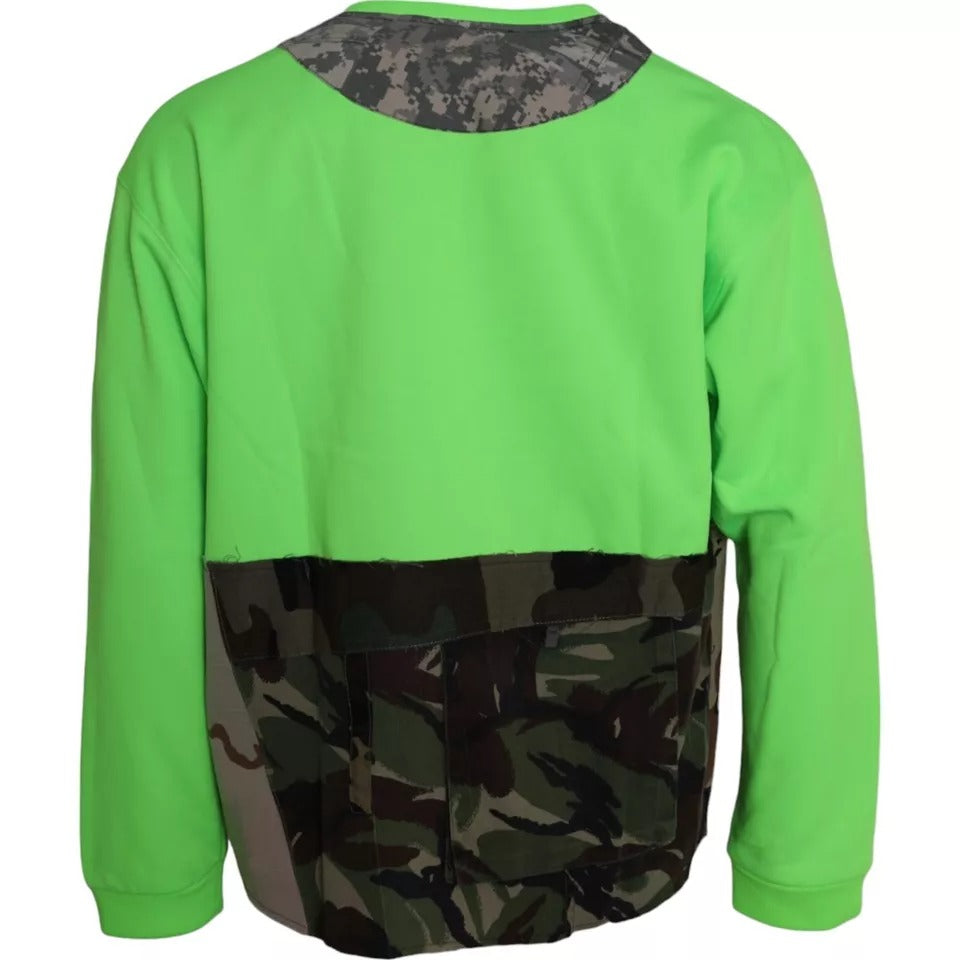 Dolce & Gabbana Groene Patchwork Hart Ronde Hals Pullover Trui