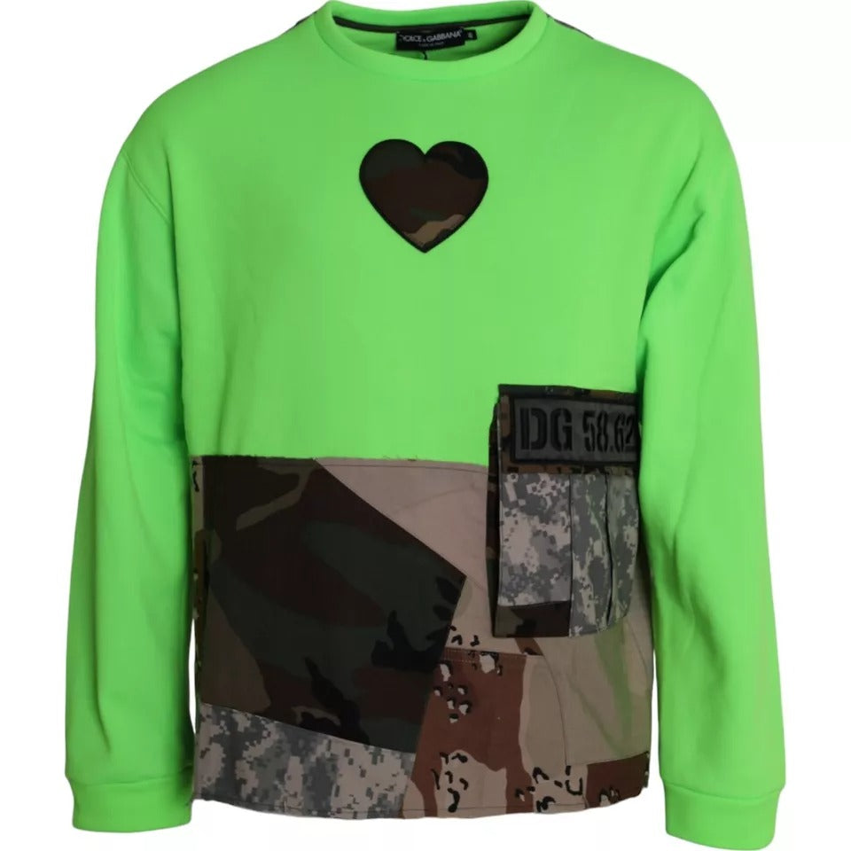 Dolce & Gabbana Groene Patchwork Hart Ronde Hals Pullover Trui