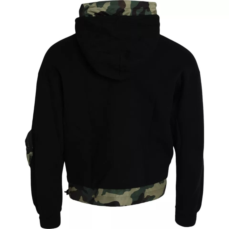 Dolce & Gabbana Zwarte Camouflage Capuchon Sweatshirt Trui