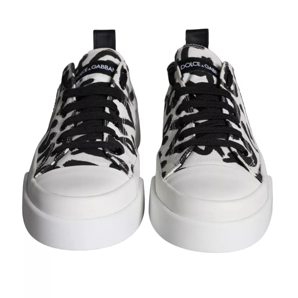 Dolce & Gabbana Black White Canvas Low Top Sneakers Men Shoes