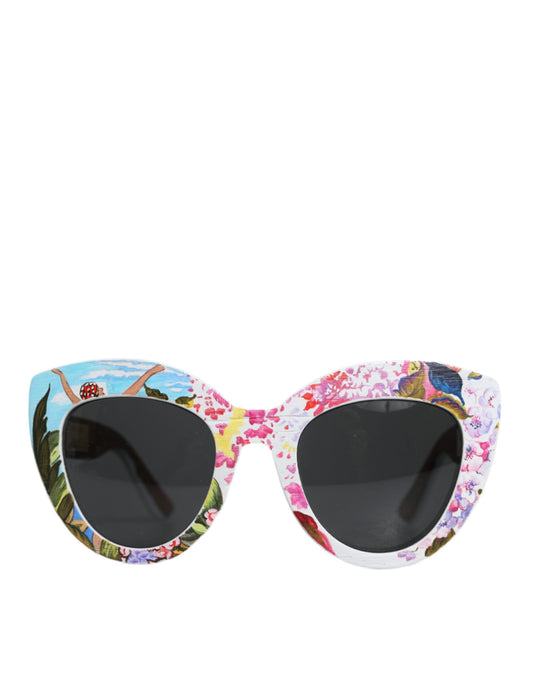 Dolce & Gabbana Multicolor Houten Kristal Messing Frame Bloemen Handbeschilderde Zonnebril