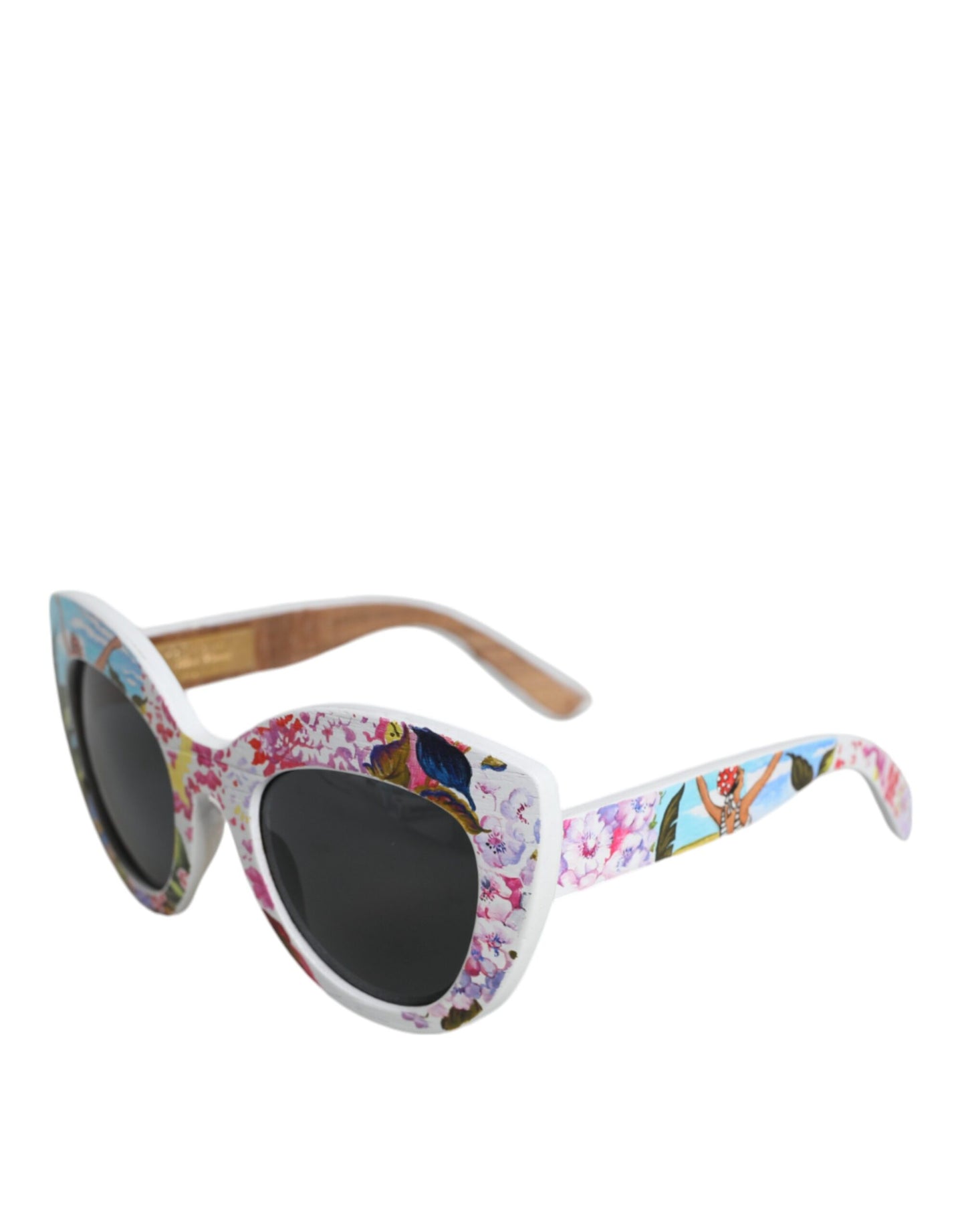 Dolce & Gabbana Multicolor Houten Kristal Messing Frame Bloemen Handbeschilderde Zonnebril