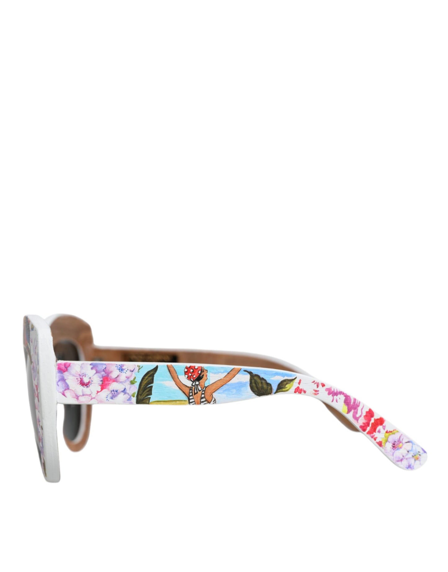 Dolce & Gabbana Multicolor Houten Kristal Messing Frame Bloemen Handbeschilderde Zonnebril